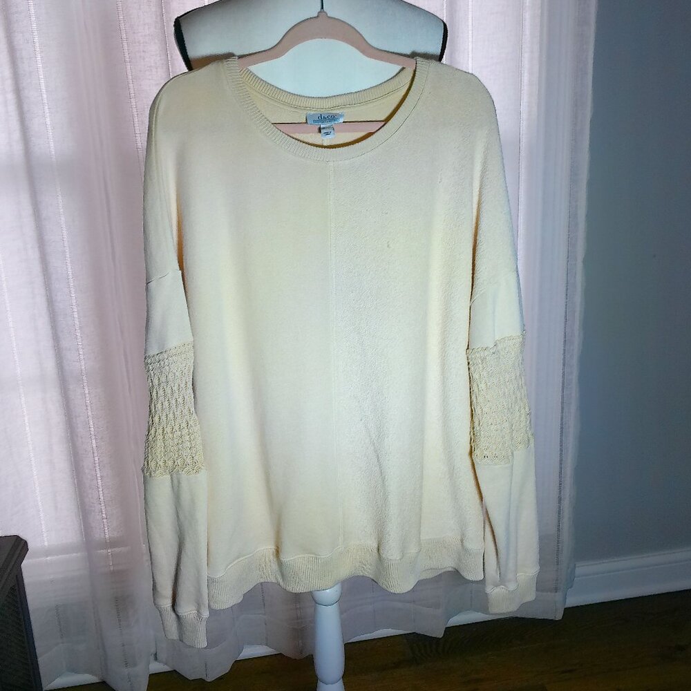d &co Canyon Retreat Sweater Decorated Sleeve Oatmeal NWOT XL